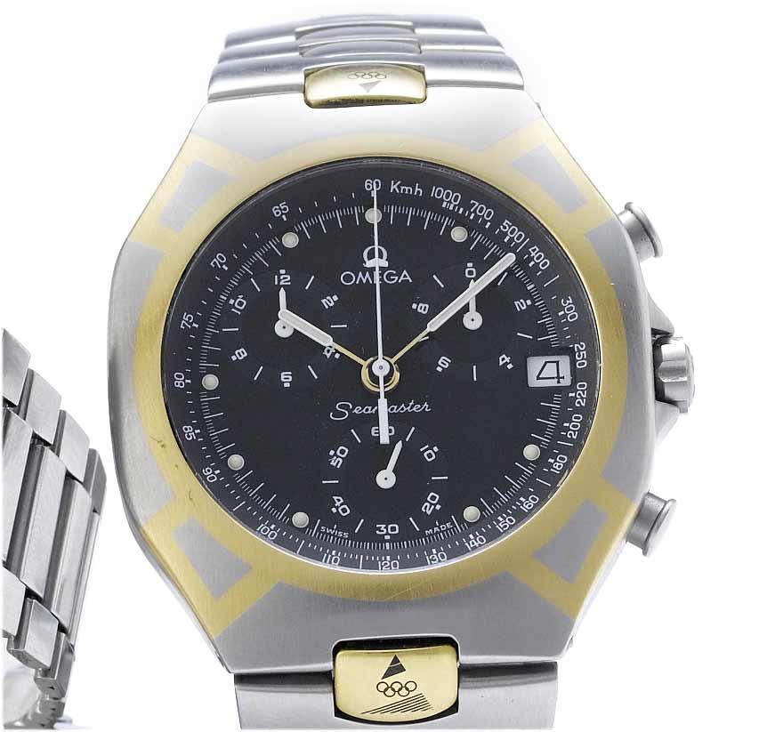 Omega. A rare stainless steel and gold limited edition chronograph calendar bracelet watch made for the Barcelona-Albertville Olympics in 1992