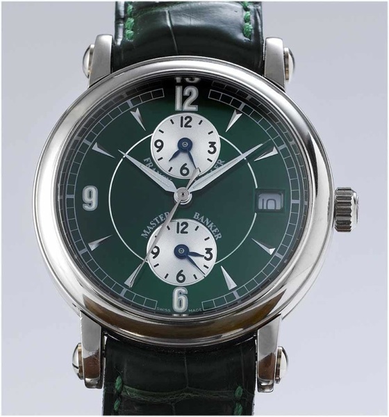 Frank Muller. A fine 18ct white gold automatic calendar watch with separate time dials for London, New York and Tokyo, together with fitted presentation box