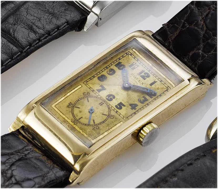 Rolex. A fine 9ct rose gold rectangular wristwatch