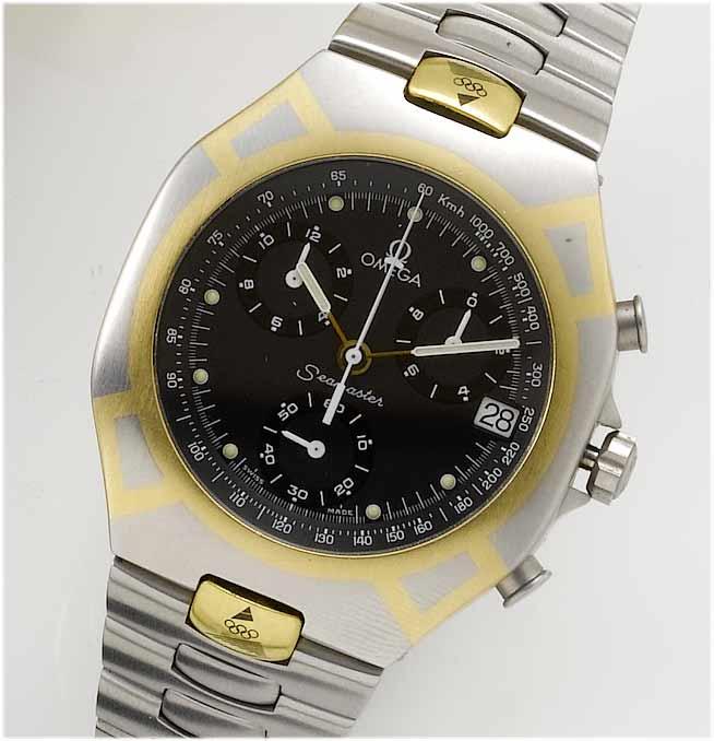 Omega. A rare stainless steel and gold limited edition chronograph calendar bracelet watch made for the Barcelona-Albertville Olympics in 1992