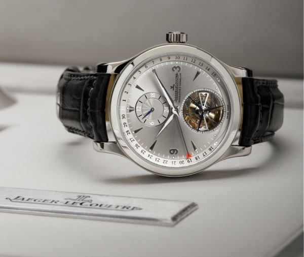 Jaeger LeCoultre. A fine Platinum PT 950 limited edition dual time zone tourbillon wristwatch with day night indication and calendar