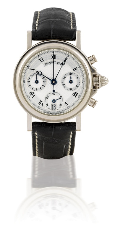 Breguet. A fine 18ct white gold ladies chronograph with calendar