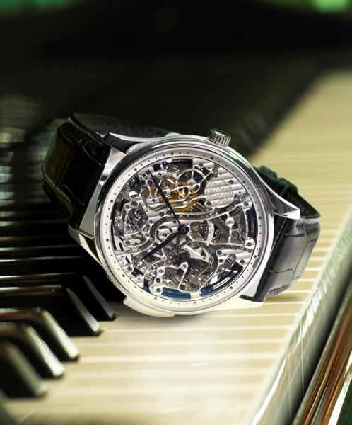 IWC. A fine and rare Platinum PT 950 Skeletal Minute Repeater limited edition wristwatch