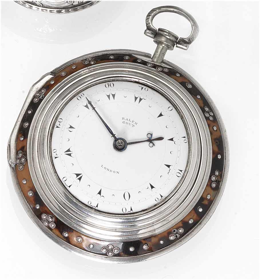 Ralph Gout. A fine silver and tortoiseshell quadruple case Turkish market pocket watch