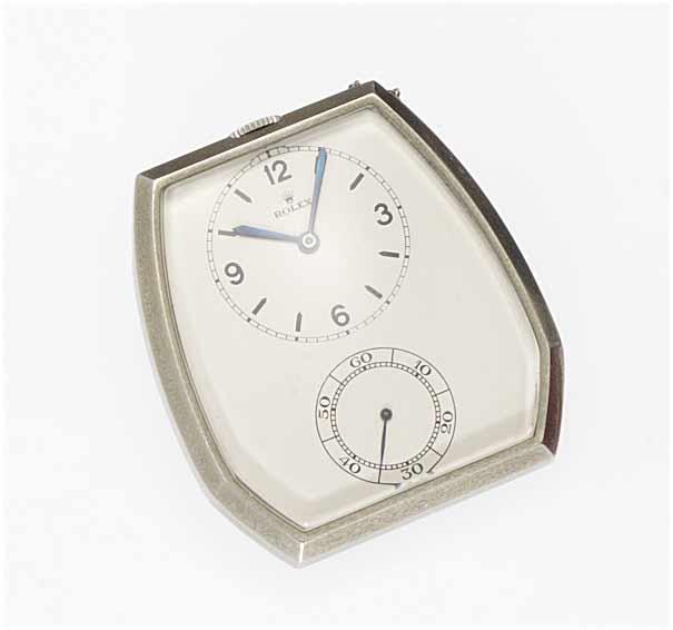 Rolex. A fine 9ct white gold open face pocket watch with chain