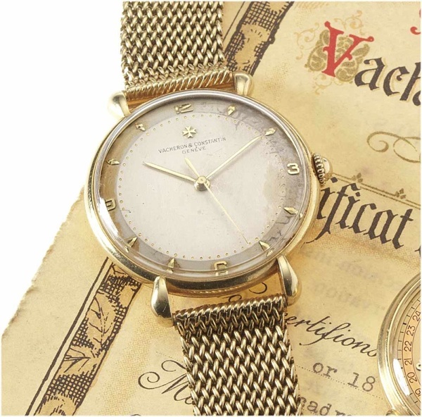 Vacheron & Constantin. A fine and rare 18ct gold centre seconds bracelet watch with original box and papers
