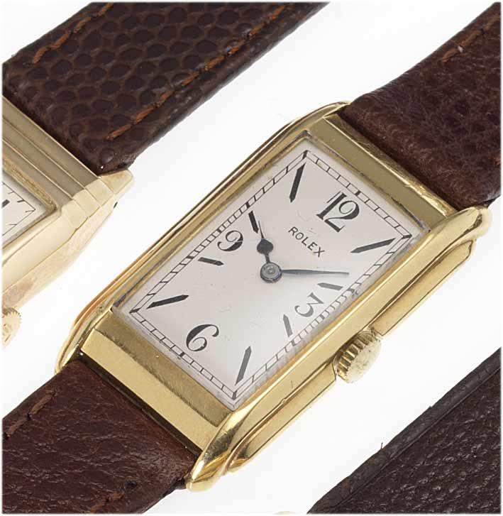 Rolex. A rare 18ct gold rectangular wristwatch