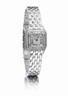 Cartier. A fine ladiess 18k white gold and diamond set quartz bracelet watch