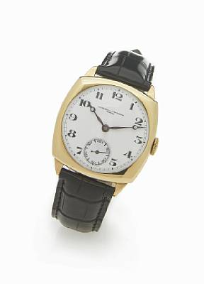 Vacheron & Constantin. A fine 18k gold cushion cased wristwatch with enamel dial