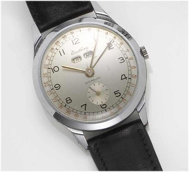 Breitling. A stainless steel calendar wristwatch
