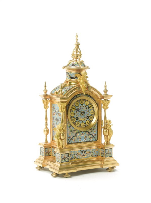 A late 19th century French enamelled ormolu mantel clock