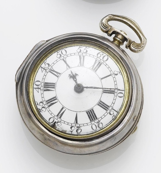 Joseph Windmills, London. An early 18th century silver pair case pocket watch