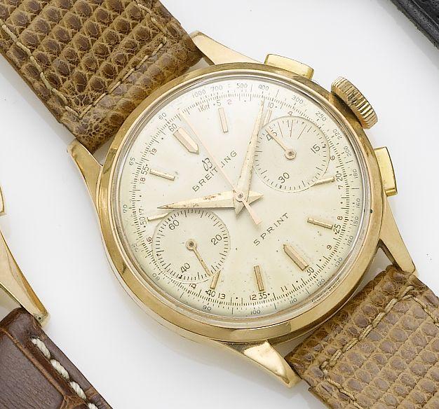 Breitling. An 18ct gold chronograph wristwatch