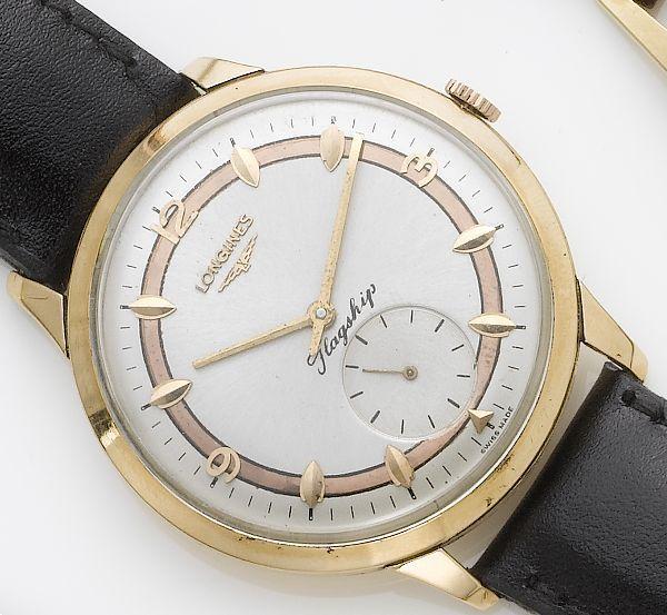 Longines. An 18ct rose gold wristwatch