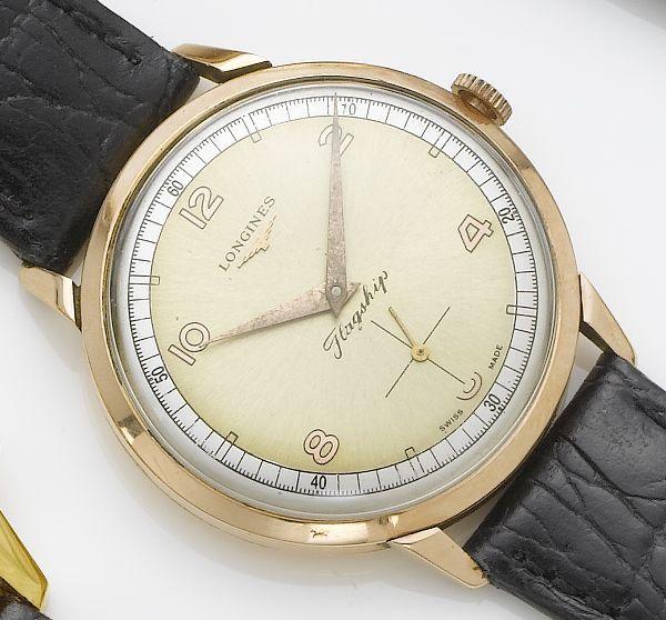 Longines. An 18ct rose gold wristwatch