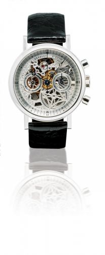 Breguet. A fine and rare 18ct white gold manual wind skeleton chronograph wristwatch