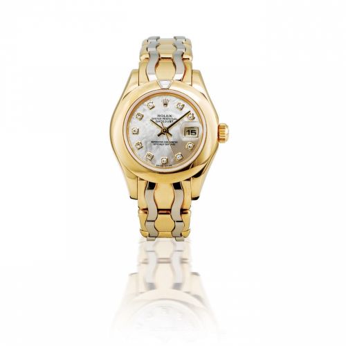 Rolex. A fine and rare 18ct yellow and white gold manual wind ladyís wristwatch with diamonds