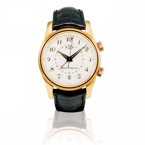 Girard Perregaux. A 18ct rose gold automatic GMT with alarm wristwatch