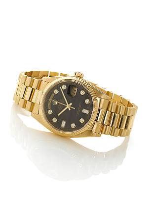 Rolex. A very fine 18k gold diamond set automatic centre seconds calendar bracelet watch