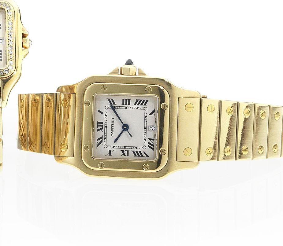 Cartier. A fine 18ct gold centre seconds calendar bracelet watch