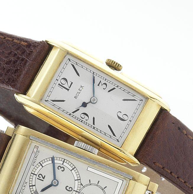 Rolex. A rare 18ct gold rectangular wristwatch