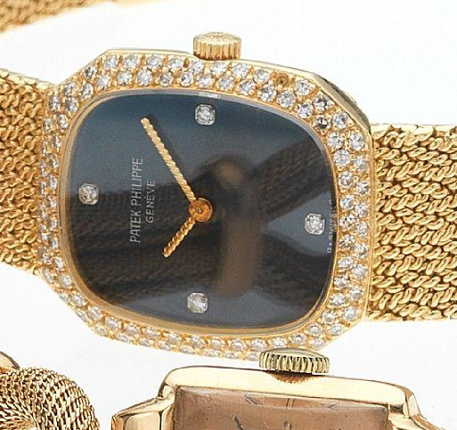 Patek Philippe. A very fine and rare lady's 18ct gold diamond set bracelet watch together with original fitted box