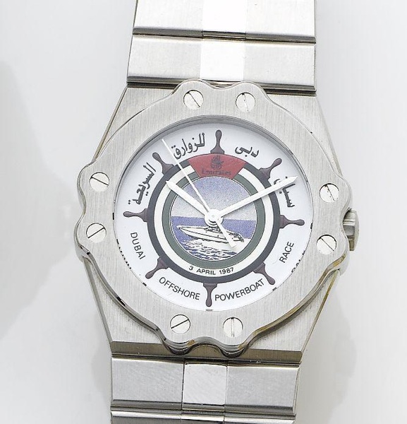 Chopard. A stainless steel centre seconds bracelet watch commemorating the 1987 Dubai Offshore Powerboat Race