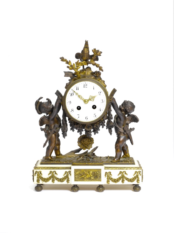 A late 19th Century French ormolu and marble mantel clock