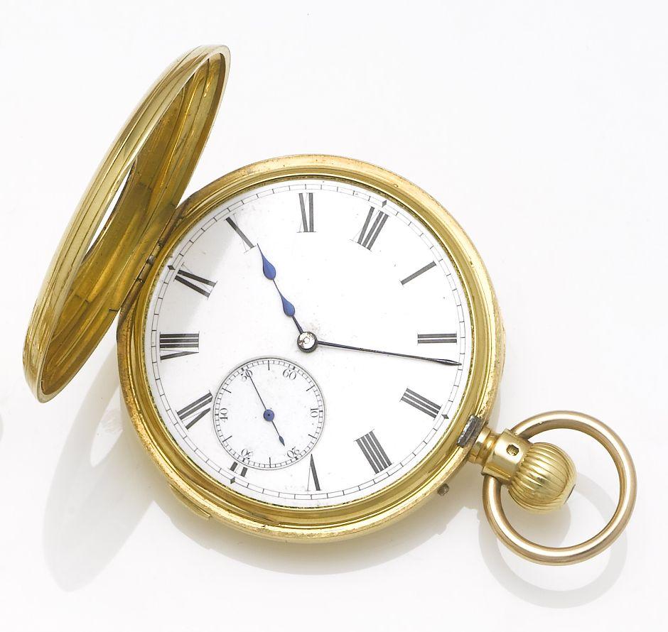 Manoah Rhodes & Sons, Bradford. An early 20th century 18ct gold half hunter quarter repeating pocket watch