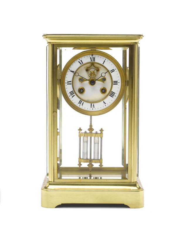 A late 19th century French gilt four-glass mantel clock