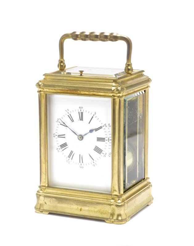 A good early 20th century French brass gorge cased repeating carriage clock by Henri Jacot