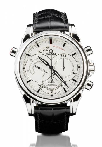 Omega. A fine stainless steel automatic rattrapante chronograph calendar wristwatch