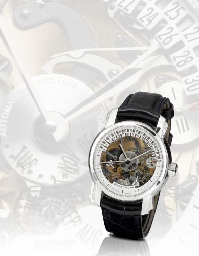 Vacheron Constantin. A fine and extremely rare Platinum automatic skeletonized wristwatch with bi-retrograde perpetual calendar