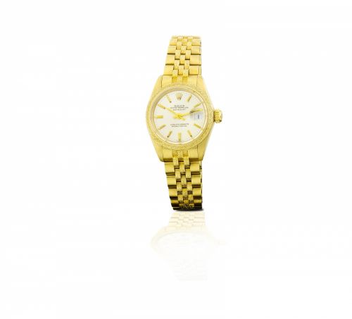 Rolex. A fine 18ct gold automatic ladies wristwatch with calendar