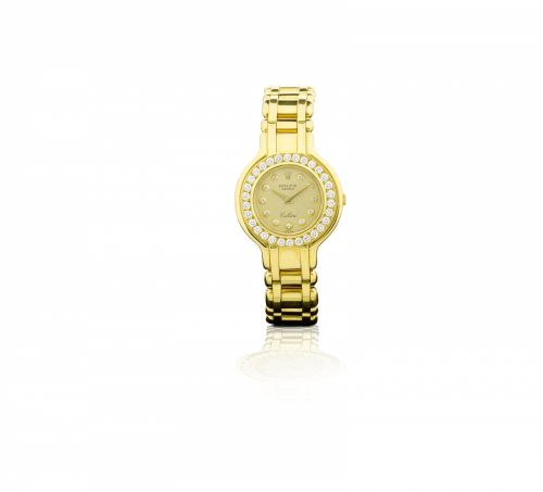 Rolex. A fine 18ct gold and diamond manual wind ladies wristwatch