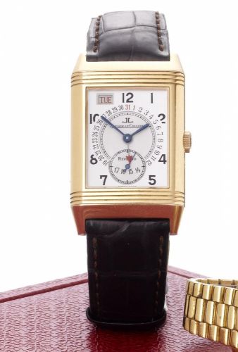 Jaeger Le Coultre. An 18ct rose gold manual wind reversible calendar wristwatch