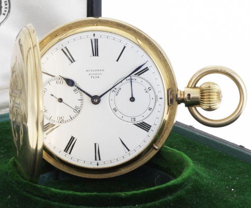 Victor Kullberg. A fine and rare 18ct gold full hunter free sprung chronometer pocket watch with power reserve together with original fitted box