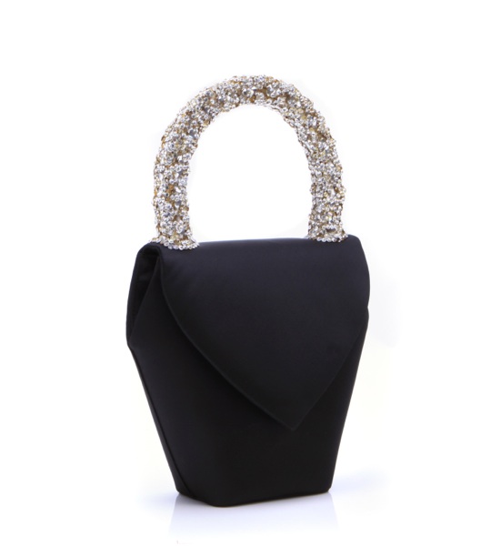 A Daniel Swarovski black peau de soie and crystal evening bag