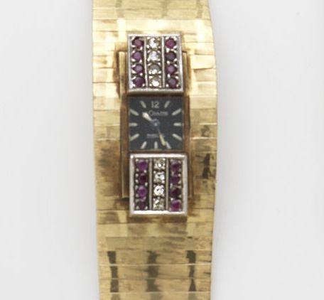 LeCoultre. A lady's 18ct gold and stone set manual wind bracelet watch Duo Plan, Case No.588, Movement No.112454, Circa 1938