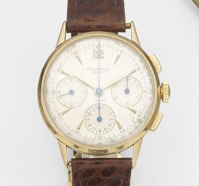 Universal. An 18ct gold manual wind chronograph wristwatch Compax, Ref:12514, Case No.1035620, Circa 1950