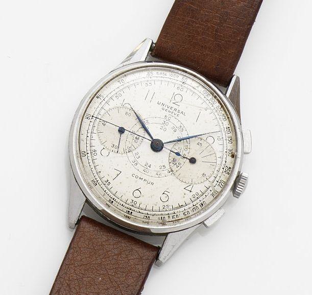 Universal. A stainless steel manual wind chronograph wristwatch Compur, Movement No.182447, Circa 1950