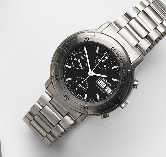 Bulova. A stainless steel automatic calendar chronograph bracelet watch Ref:11588, Case No.535591, Circa 1990