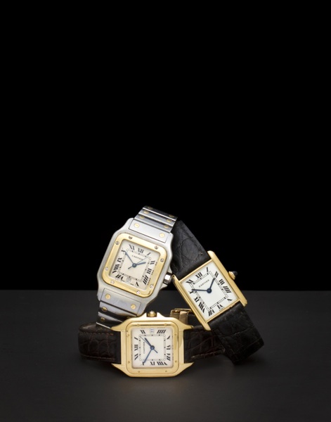 Cartier. A stainless steel and 18K gold bracelet watch with sweep seconds and dateSantos, No. 187901/29527