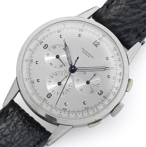 Universal. A fine and rare stainless steel oversized manual wind chronograph wristwatch Compax, Movement No.260453, Case No.1193794/22430, Circa 1945