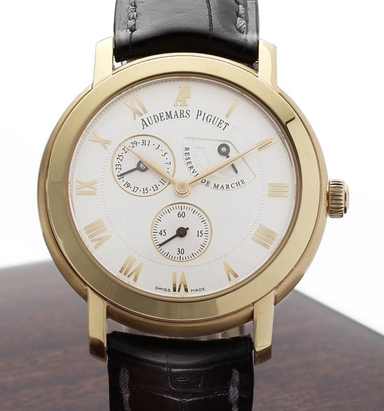 Audemars Piguet. A fine 18ct rose gold manual wind calendar wristwatch with power reserve Jules Audemars, Recent