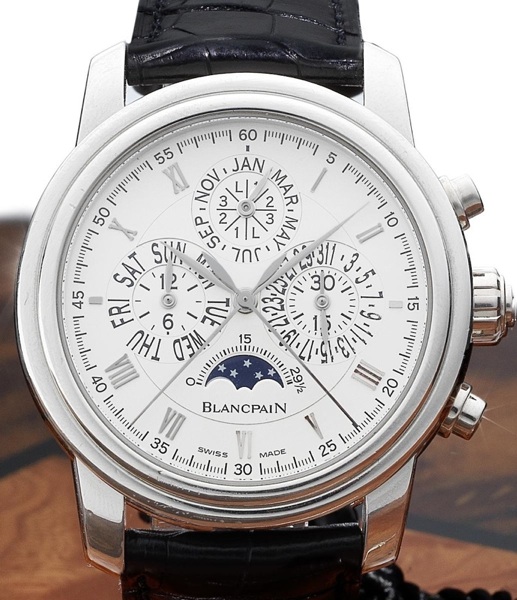 Blancpain. A fine and rare platinum automatic perpetual calendar split seconds chronograph wristwatch together with wooden presentation box, setting tool and guarantee papers Le Brassus, Ref:4286P-3442, Numbered 54/100, Sold May 2007