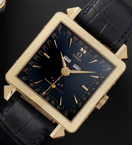 Omega. A fine 18ct rose gold automatic triple calendar wristwatch with moon phases Cosmic, Ref:57018003, Case No.57958335, Sold 7th August 2002