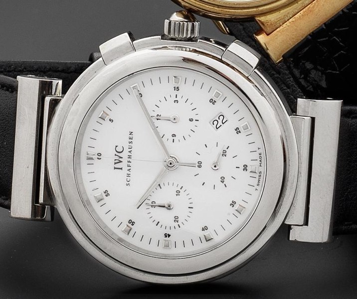 IWC. A stainless steel quartz chronograph calendar wristwatch Da Vinci, Ref:3728, Case No.2650452, Circa 1990