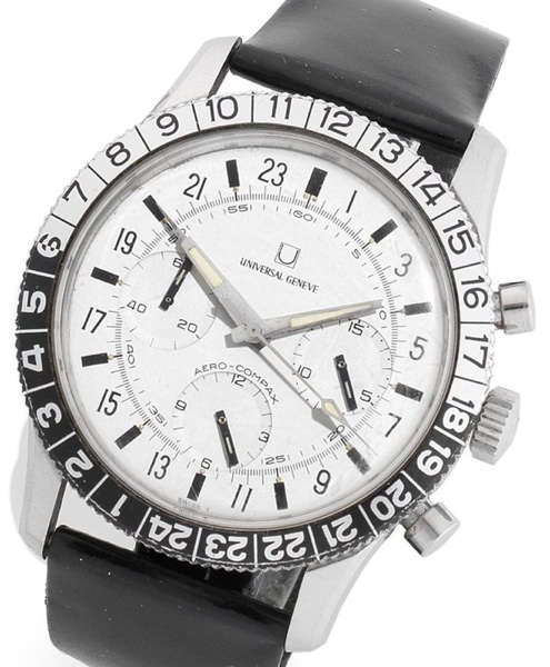 Universal. A rare stainless steel manual wind chronograph wristwatch with 24-hour function Aero-Compax, Circa 1970