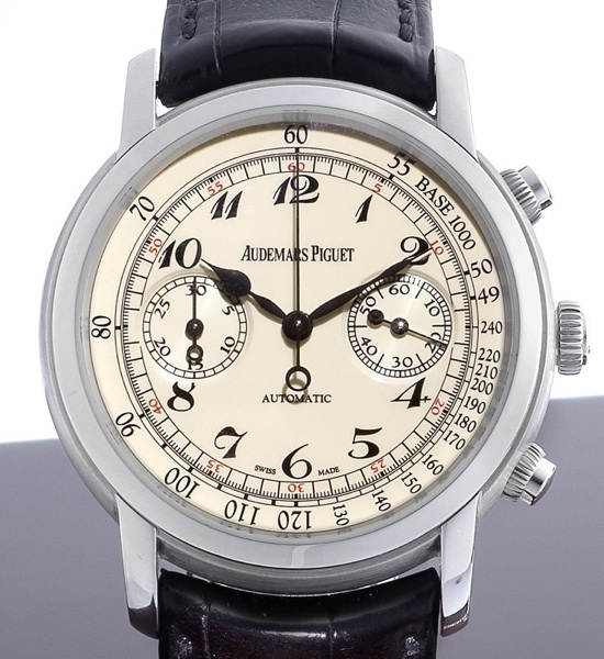 Audemars Piguet. A fine and rare 18ct white gold chronograph wristwatch together with box and papers Jules Audemars, Case No.G48879, Sold 12th November 2009